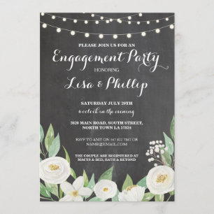 Festa de noivado Chalk White Flowers Convite para 