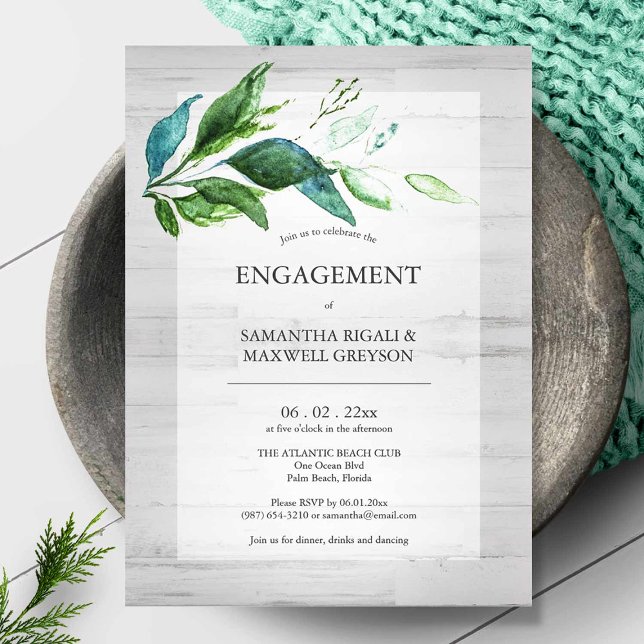 Festa de noivado de Aquarela Botânica Russa (Rustic leaves watercolor engagement party invitations)