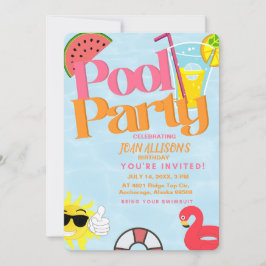 Festa de piscina convite de aniversário de verão m