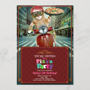 Festa de pizza! Convite para entrega de gatos