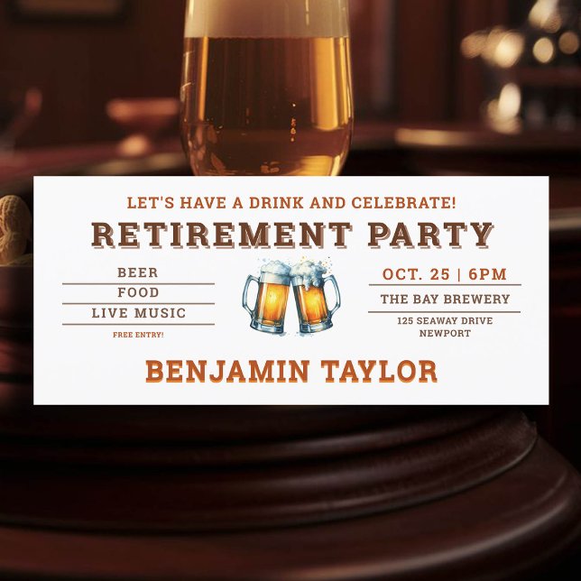 Festa de Reforma de Bilhetes Brancos de Cerveja (simple retire retirement party celebration invitation beer themed brewery fall oktoberfest)