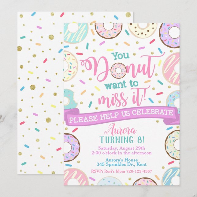 Festa de Rosquinha de Convite de Aniversário de ro (Frente/Verso)