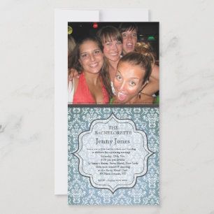 Festa de solteira Blue Grunge Damask Photo Invite