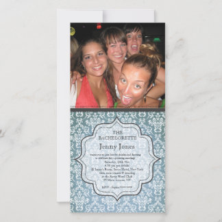Festa de solteira Blue Grunge Damask Photo Invite
