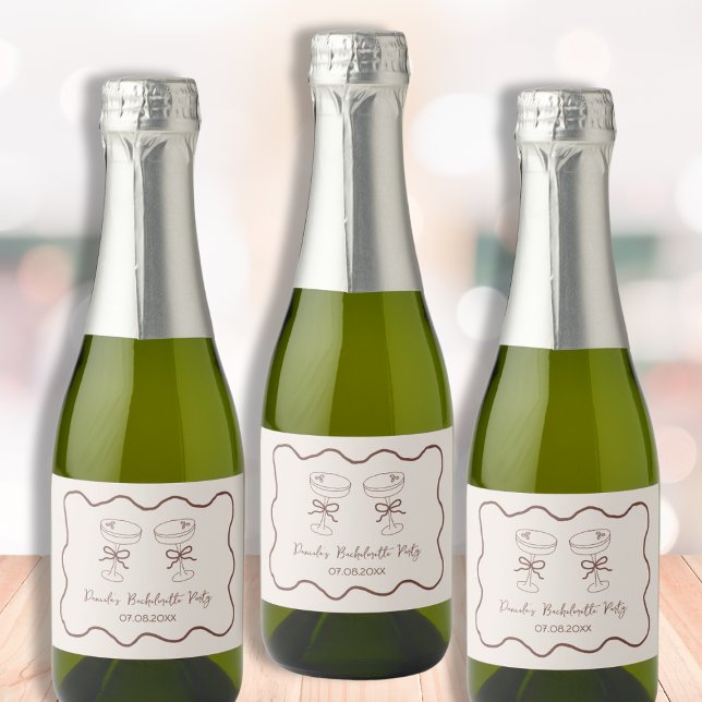 Festa de solteira Desenhada Da Mão Espresso Martin (Espresso Martini Hand Drawn Bachelorette Party Sparkling Wine Label)