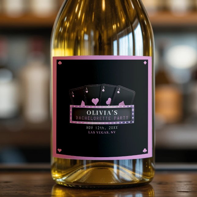 Festa de Solteira Pink & Black Aces de Poker (Poker Aces Pink & Black Bachelorette Party Sparkling Wine Label
)