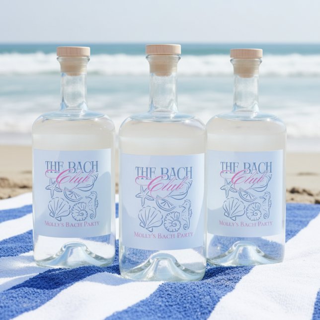 Festa de solteira Tema de Seashell Costeira Modern (Add a stylish coastal touch to your beverages with these “Bach Club” Drink Labels!)