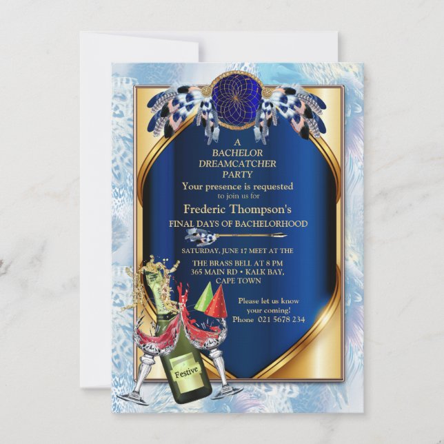 Festa de Solteiro com penas de tom azul de Papagai (Frente)