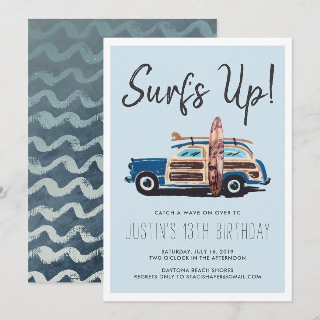 Festa de Surf de Verão | Convite de Carro Antigo (Frente/Verso)