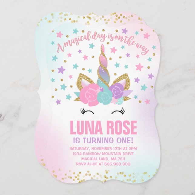 Festa de Unicórnio Mágico - Convite de Aniversário (Frente/Verso)
