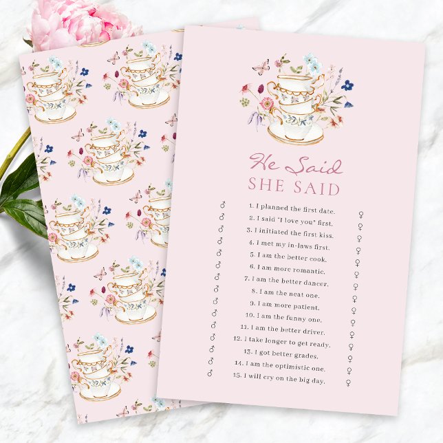 Festa do Chá Rosa Jogo de Noiva (Pink Tea Party Bridal  Shower He Said She Said Game by Painted Paperie
)
