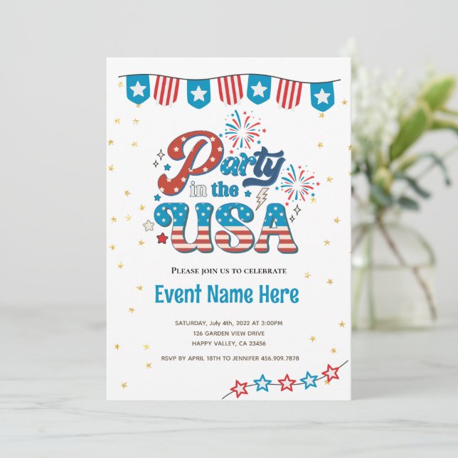 Festa do Dia 4 de Julho nos EUA - Convite com Vibr (Em pé/Frente)