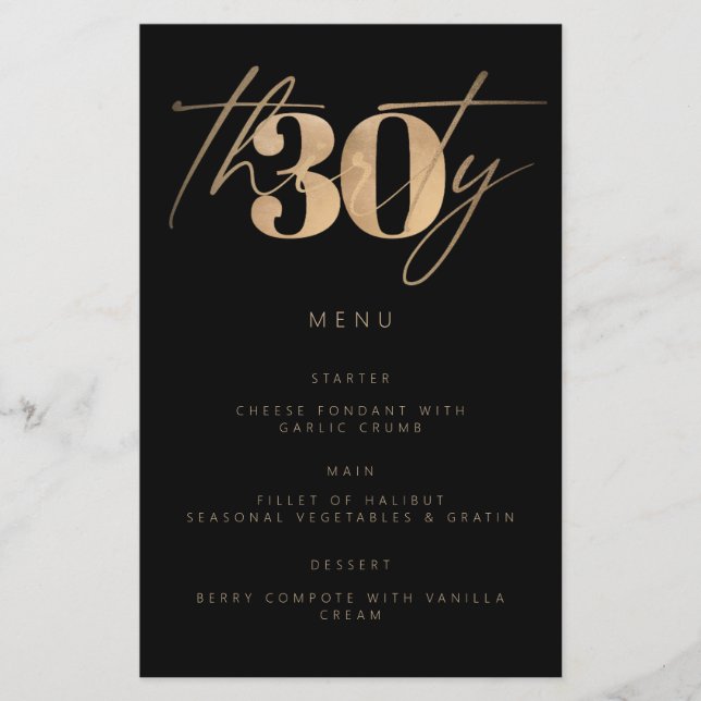 Festa Dourada de aniversário de 30 anos Preta de O (Frente)