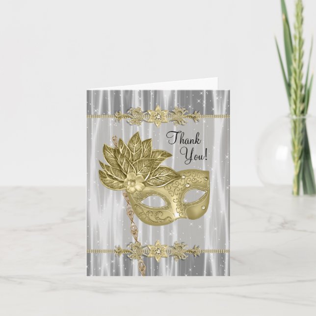 Festa Dourada de Mascarada Preta Obrigado Cartões (Frente)