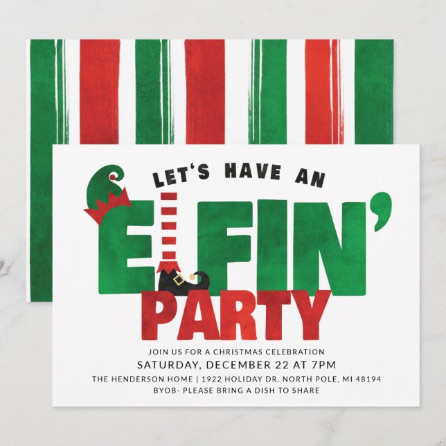 Festa Elfin - Convite Divertido de Natal para Fest (Frente/Verso)