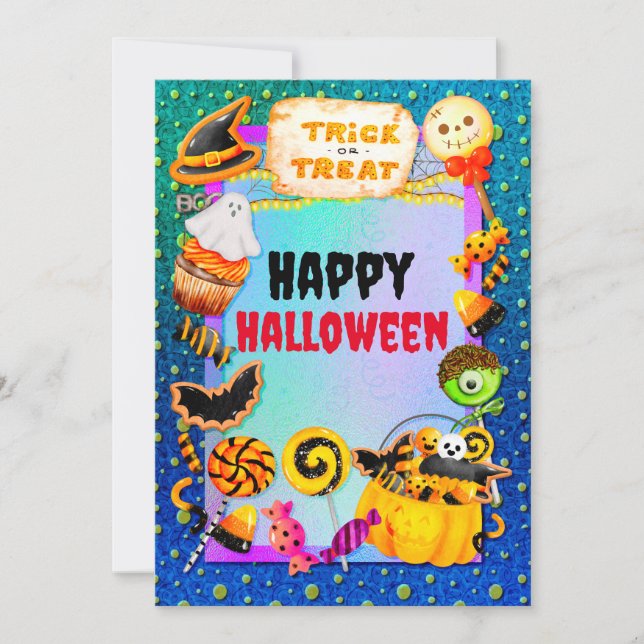 Festa feliz de Halloween cheia de doces ou travess (Frente)