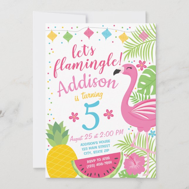 Festa Flamingle Convite de Aniversário Piscina Fla (Frente)