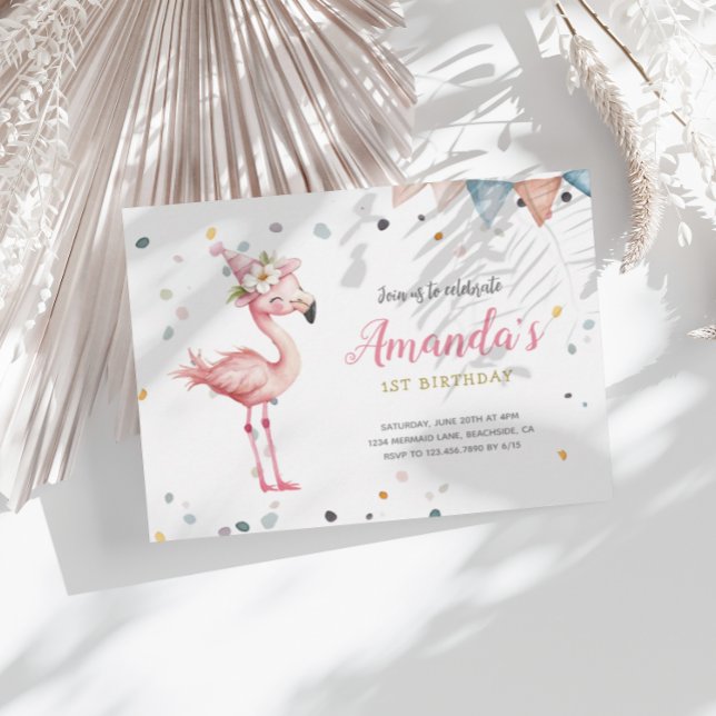 Festa Flamingo, Animais Rosa, Convite de Aniversár (Criador carregado)