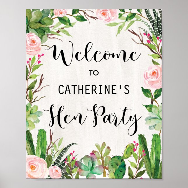 Festa Hen Party Hens Night Welcome Poster Cactus (Frente)