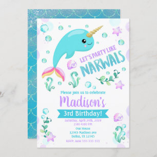 Festa Mágica de Convite de Aniversário Narwhal