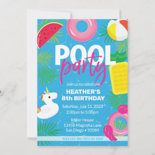 Festa na Piscina    Convite de Aniversário para Na