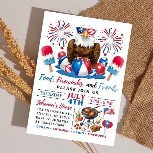 Festa na Piscina de 4 de Julho BBQ Convite de Quat (Criador carregado)