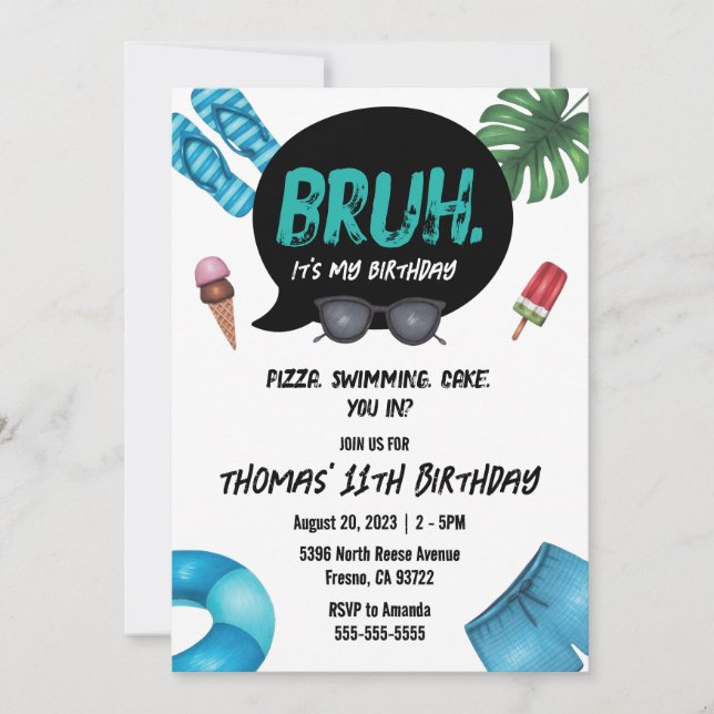 Festa na Piscina do Bruh Boy para Convite de Adole (Frente)