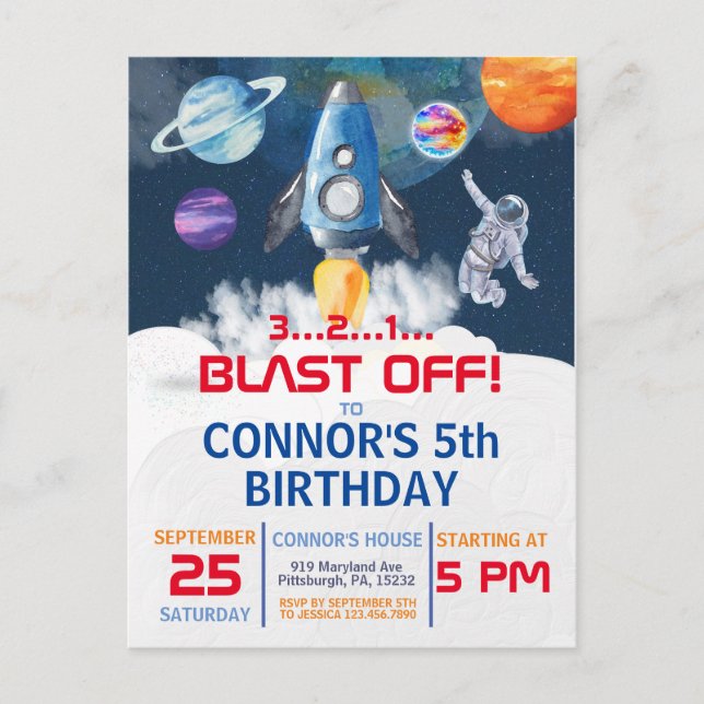 Festa no Espaço Sideral Astronauta Convite de Aniv (Frente)