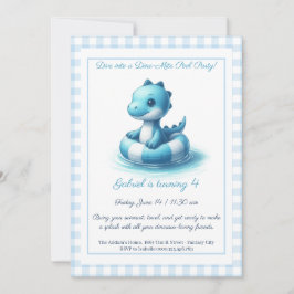 Festa Piscina de Dino Azul - Convite de Aniversári