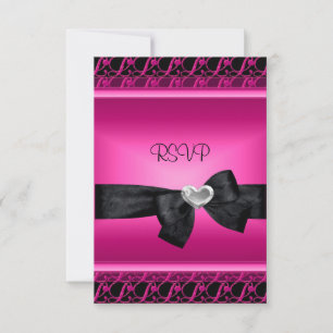 Festa RSVP Coração Prateado Rosa Preto