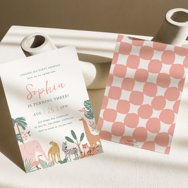 Festas Animais Zoo Convite de Aniversário Safari (Criador carregado)