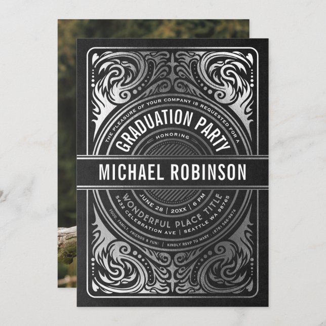 Festas de formatura Convites Foto de Silver Foil (Frente/Verso)