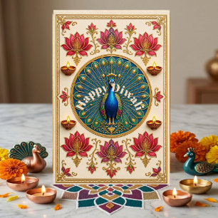 Festival de Diwali do Pavão de Lótus Rosa Diya Dou