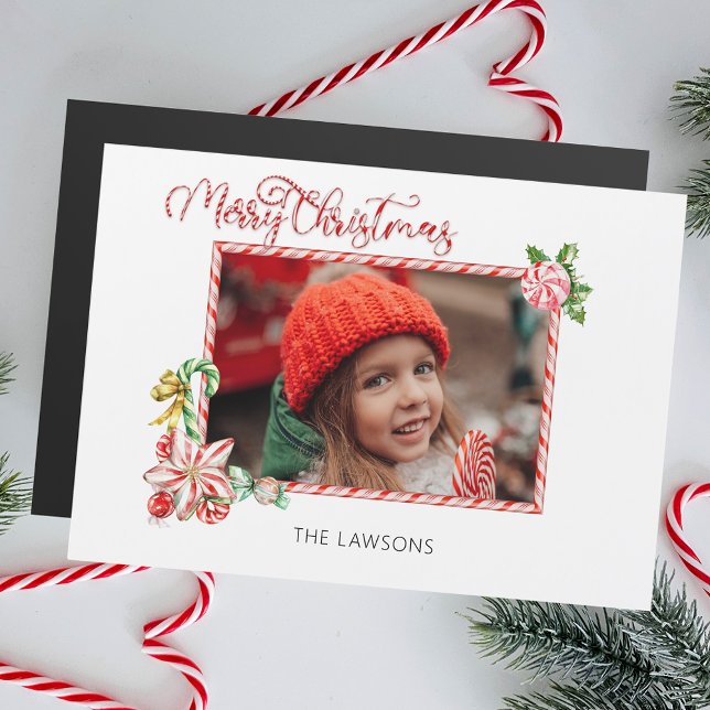 Festive Candy Cane Merry Christmas One Photo (Criador carregado)