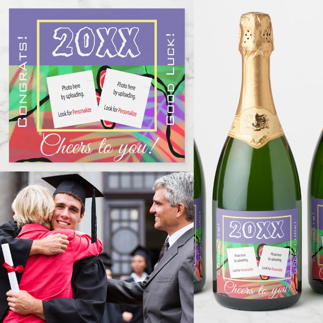 Festive Custom Photo Sparkling Wine Beverage Label (Criador carregado)