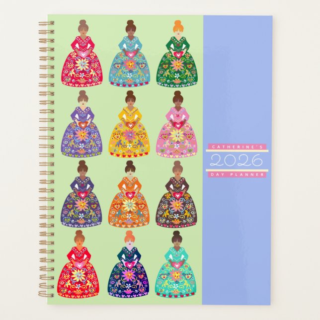 Festive Folk Art Ladies Agenda Mint Green 2026 (Frente)