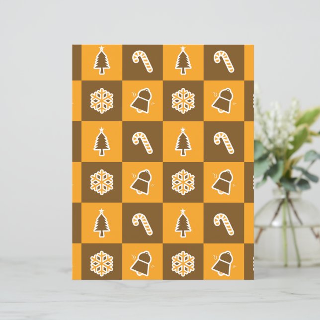 Festive Holiday Grid Pattern Scrapbook Paper (Em pé/Frente)