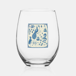 Festive Holiday Mahjong Toile Wine Glass