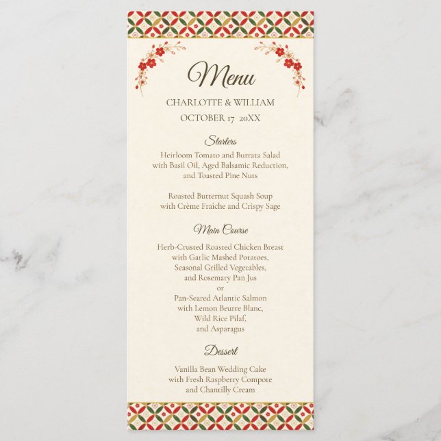 Festive Japanese Blossom Wedding Menu (Frente)