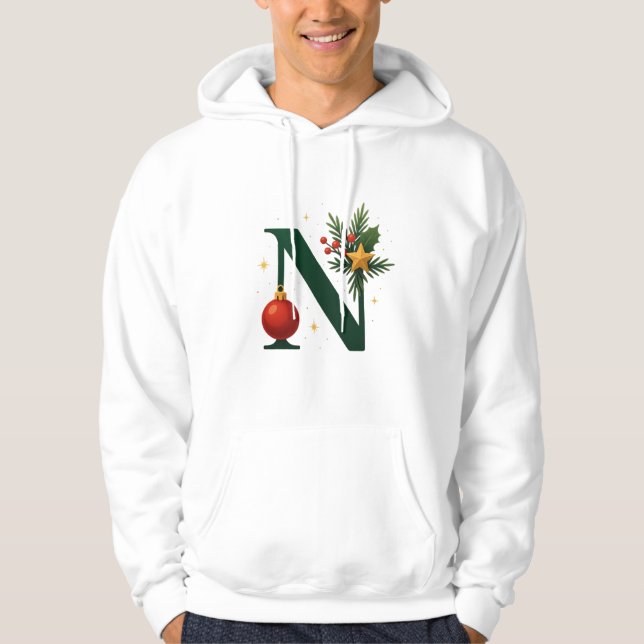 Festive Letter N Holiday  Adult Pullover Hoodie (Frente)