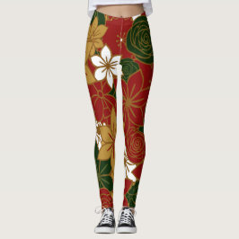 Festive Poinsettia Christmas Floral Leggings