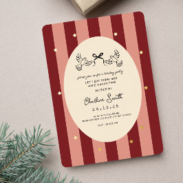 Festive Red Striped Holiday Party Invitation