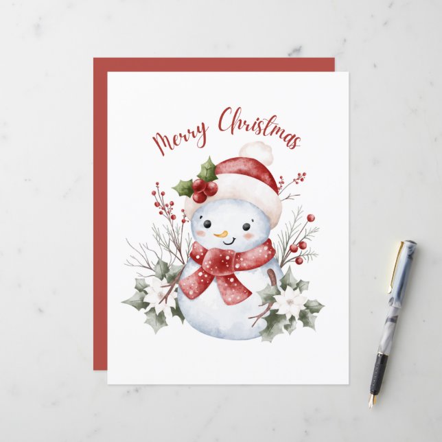 Festive Snowman Christmas Paper Sheet (Frente/Verso In Situ)