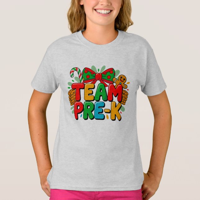 Festive Team Pre-K Christmas T-Shirt  (Frente)