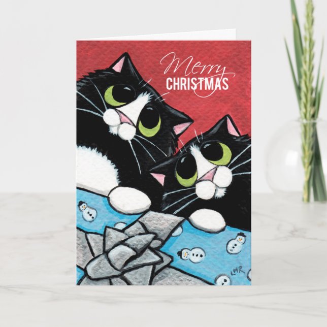 Festividades 2 gatos do smoking e um cartão de Natal atual do (Frente)