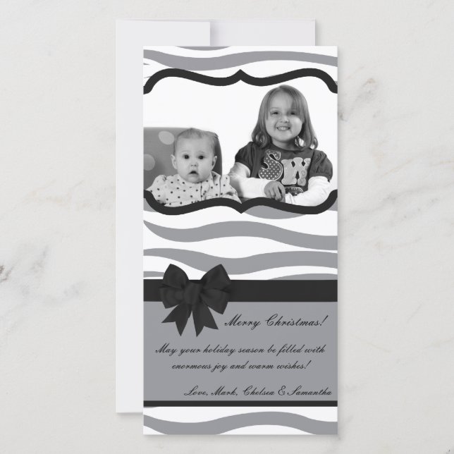 Festividades 4x8 Cinza Zebra Negra Cartão de Natal PHOTO (Frente)