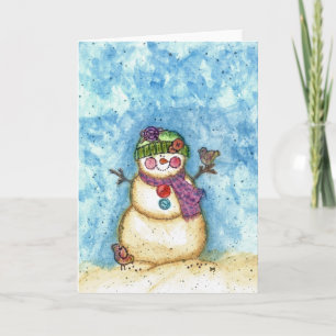 Festividades aguarela do cartão de Natal do boneco de neve