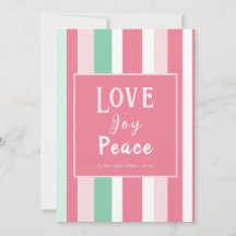 Amor Joy Peace Pink Mint Strips Cartão de Natal