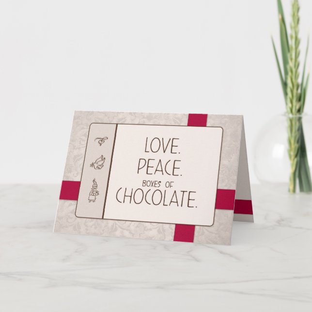 Festividades Amor. Paz. Chocolate. Cartão de Natal (Frente)