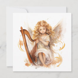 Festividades Angel com cartão de Natal Harp